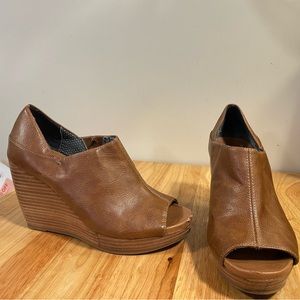 Brown peep toe wedges from Dr. Scholl’s
